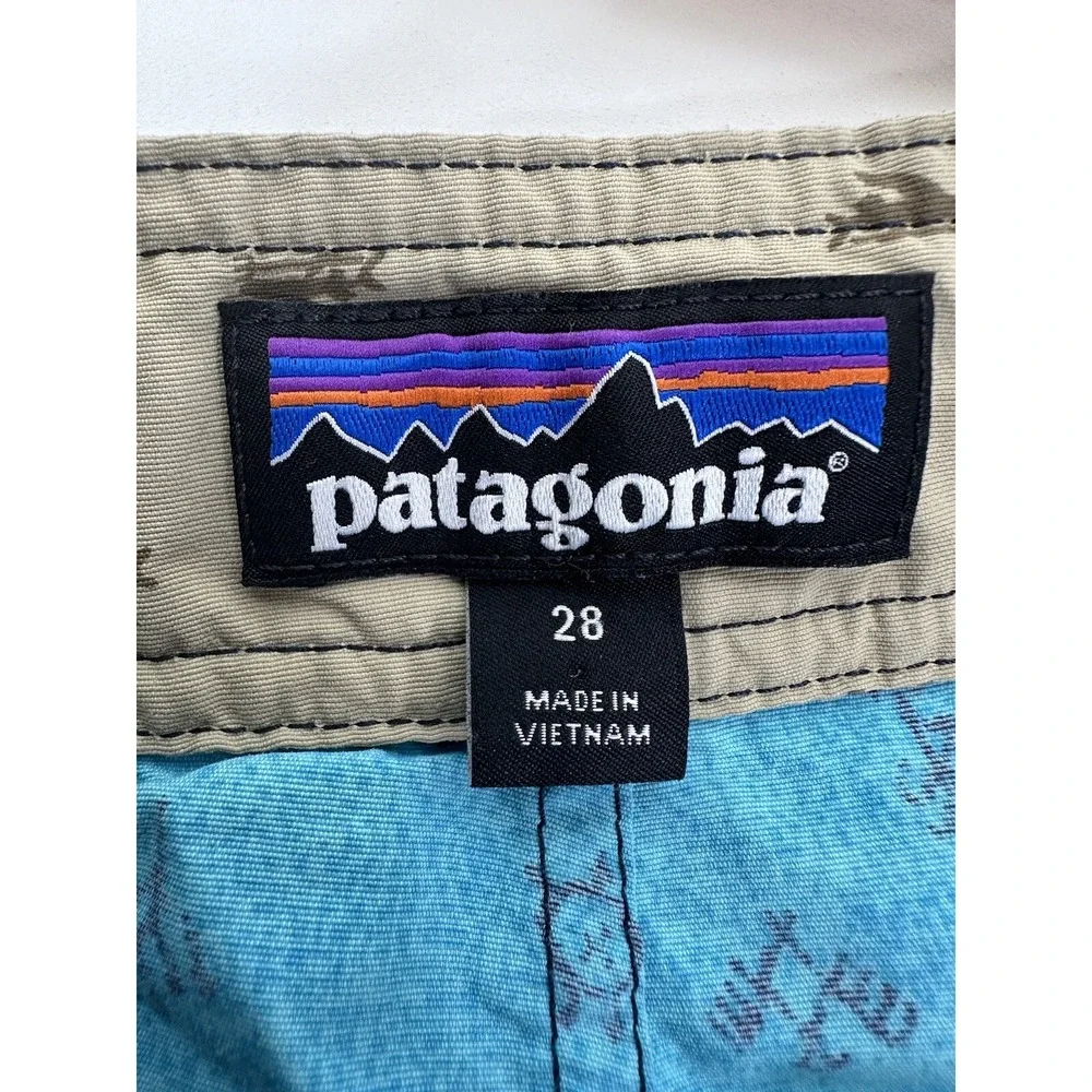 Patagonia Board Shorts Men's 28 Swim Surf Drawstring Cactus Print Blue‎